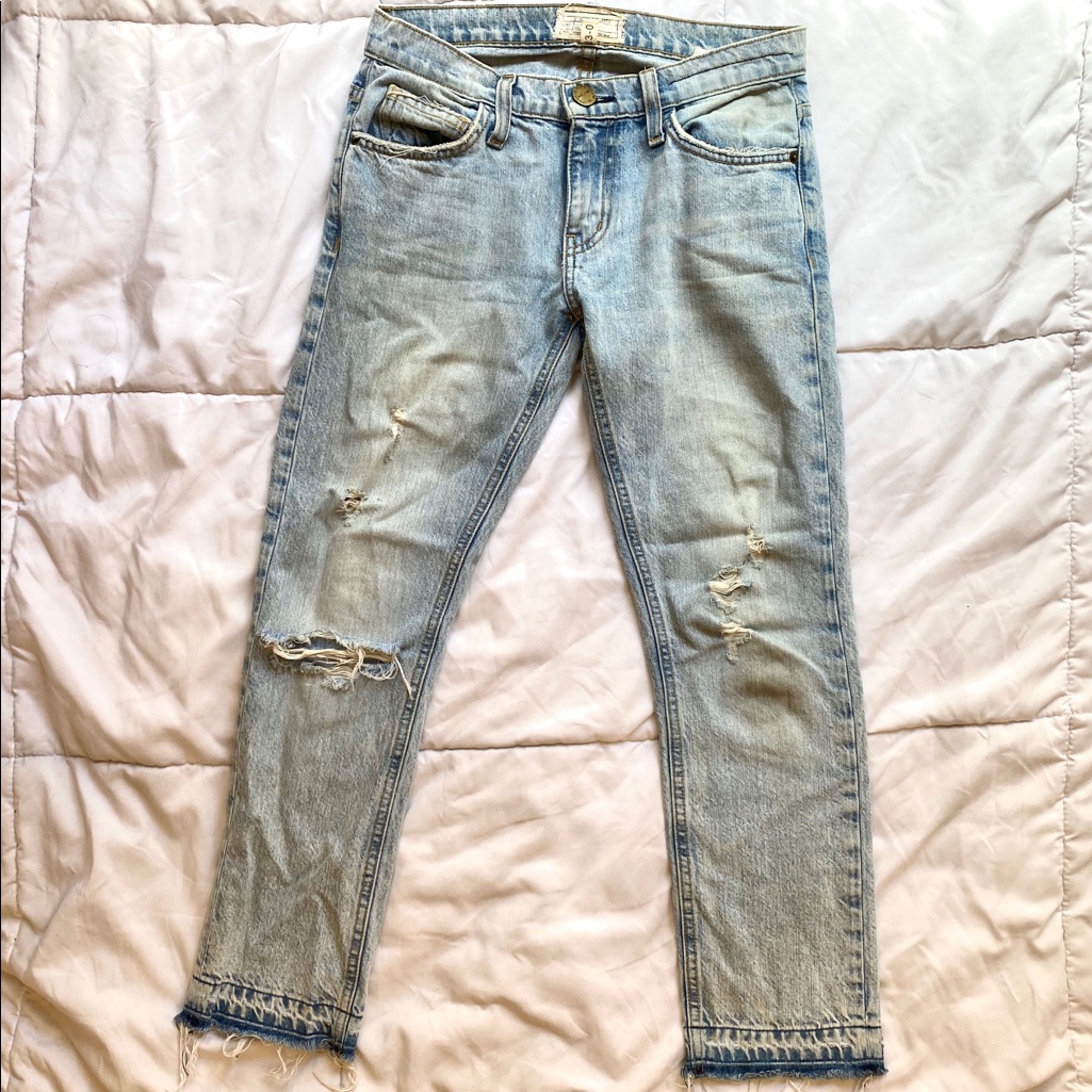 Current Elliott Straight Crop Distress Low Rise Light Wash Denim Jean 24